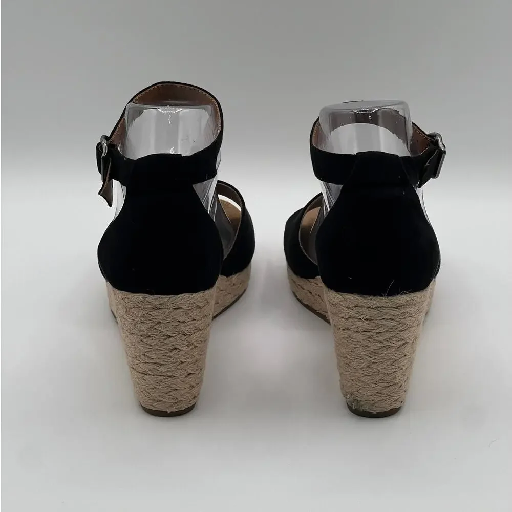 STYLE & CO WOMEN'S SELEENEY FAUX SUEDE WEDGE SANDALS BLACK 10W NEW